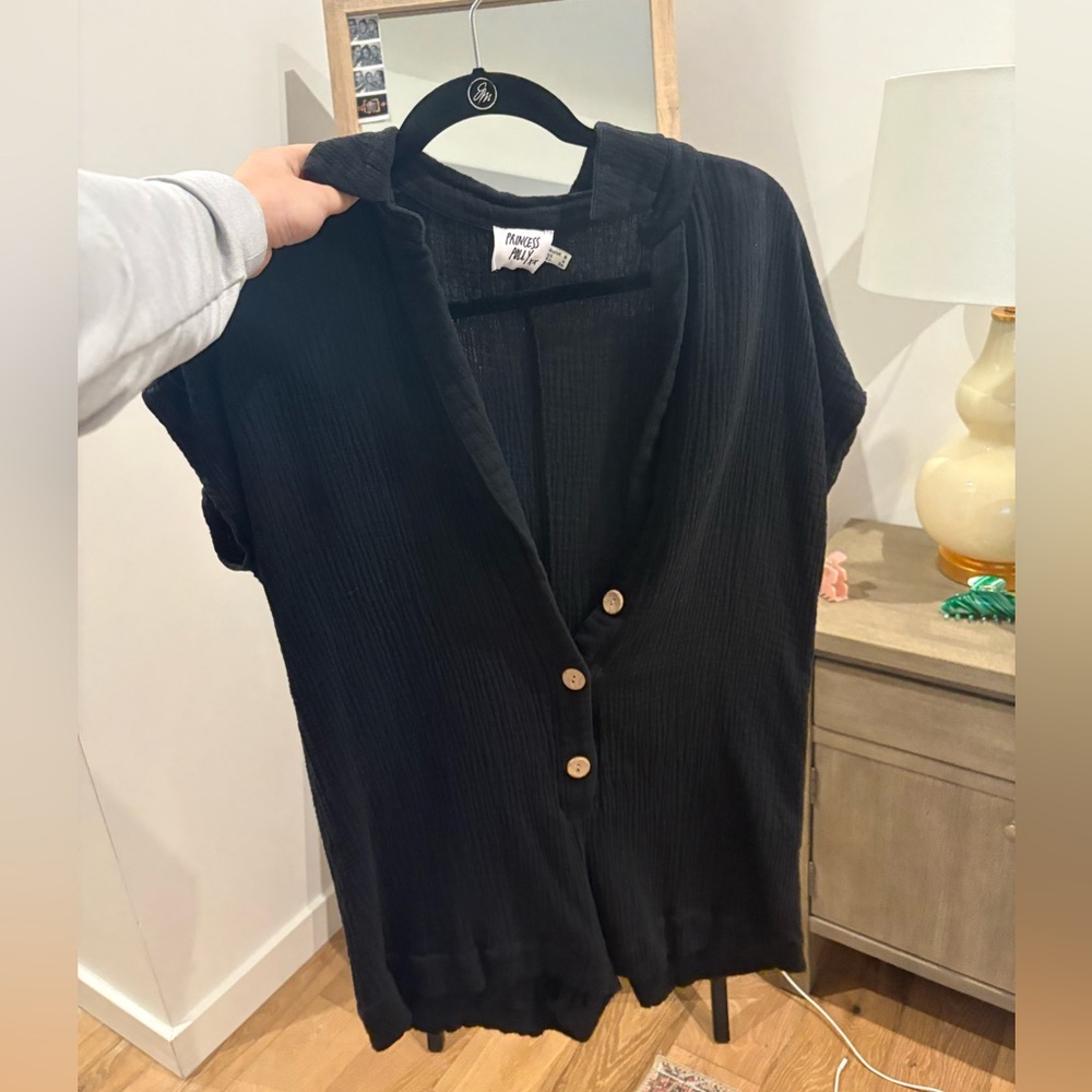 Black button up collared romper